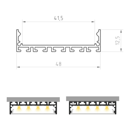 Profil LED P20-1 architekt 200cm szer. 41mm | do osłonek C6 | srebrny