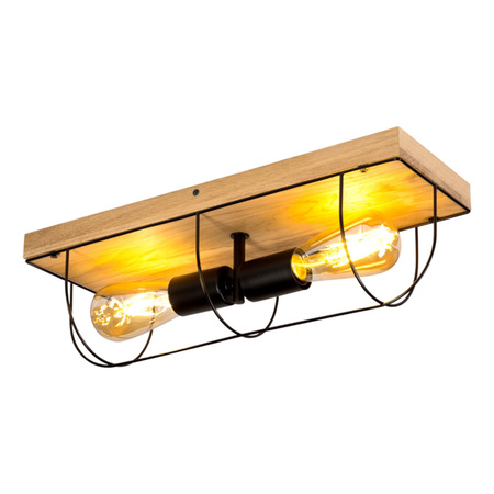 Lampa ścienna/sufitowa Netuno 2xE27 Max.15W LED Dąb Olejowany/Czarny Metal