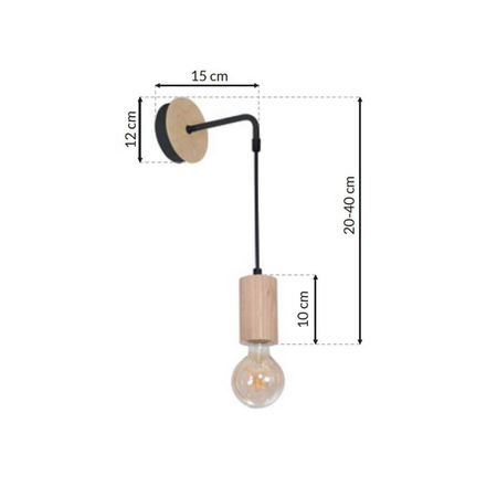 Kinkiet drewniany designerski LINES drewno/czarny