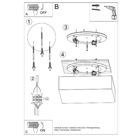 Plafon Sollux HORUS 45 Lampa sufitowa PVC, Stal, czarny 3 x15W LED, SL.0139