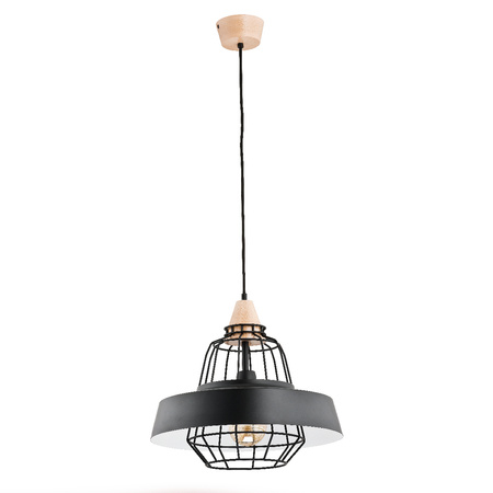 Nowoczesna lampa TAMARIS czarna/drewno śr. 40cm
