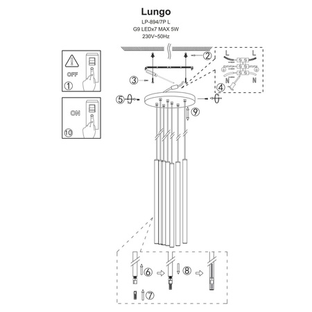 Lampa wisząca LUNGO, czarna, 7x5W G9