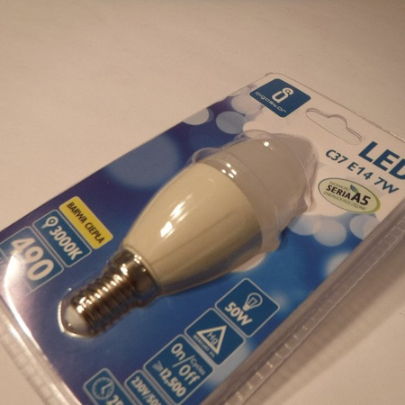 Żarówka LED E14 7W ciepła 3000K świeczka C37