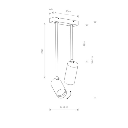 Lampa punktowa natynkowa MONO LONG II wys. 41cm 2xGU10 | mosiężny