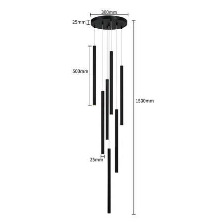 Lampa wisząca LUNGO, czarna, 7x5W G9