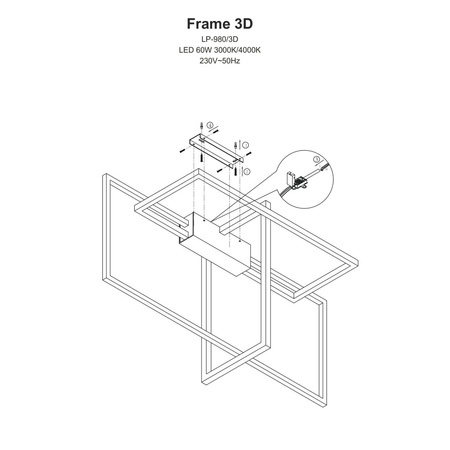 Lampa sufitowa Frame 3D, czarna, 60W LED, barwa neutralna 4000K
