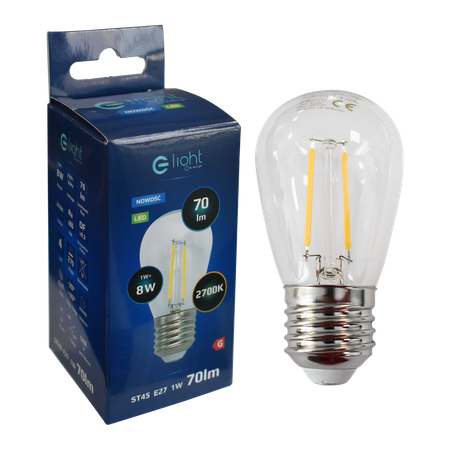 Żarówka Filamentowa LED 1W ST45 E27 2700K | biała ciepła