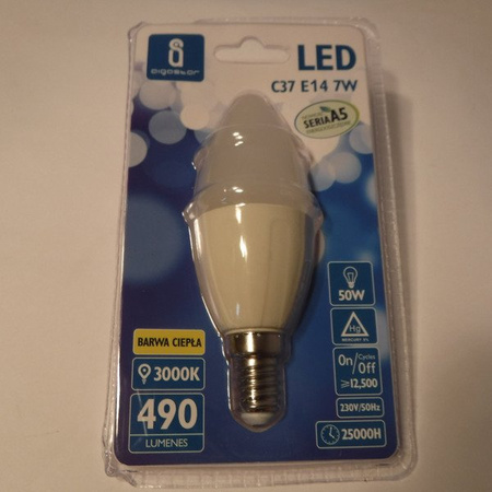 Żarówka LED E14 7W ciepła 3000K świeczka C37