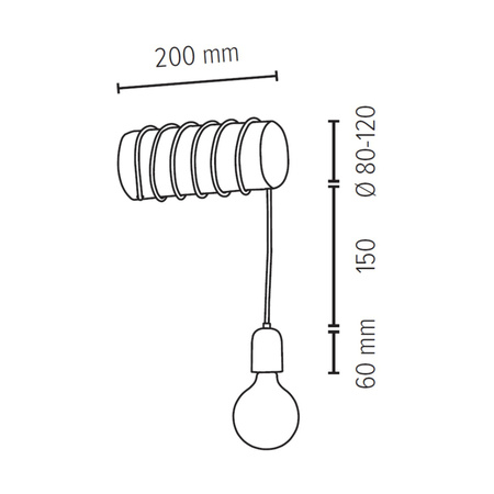 Trabo Short Kinkiet 1xE27 Max.25W Sosna Bejcowana/Czarny/Czarny PVC 6834151