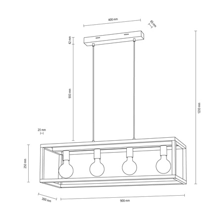 Lampa wisząca cztero-punktowa KAGO drewno dębowe kolor dąb olejowany oprawka chrome, 61500474 61500474
