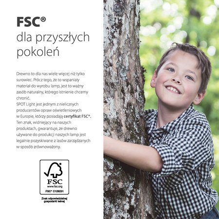 Lampa wisząca Bosco 1xE27 maks. 60W drewno brzozowe/białe szkło/przezroczysty kabel PVC 1720160