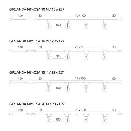 Girlanda ogrodowa MIMOSA 10M 20x E27 co 50cm IP44 | bez żarówek