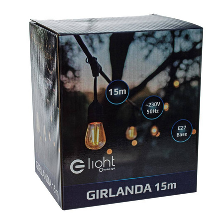 Girlanda EKO6932 15m bez żarówek E27 IP44 15 punktów | czarny