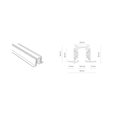 Podtynkowy profil szyna CTLS RECESSED TRACK, 3 CIRCUIT 2M CZARNY 8694