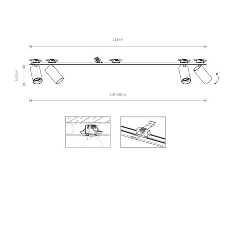 Lampa punktowa podtynkowa MONO SURFACE IV szer. 118cm GU10 | czarny 7836