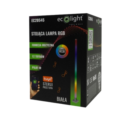 Muzyczna lampa stojąca RGB TUYA 10W 5V DIMM + Pilot wys.150 cm | Biały