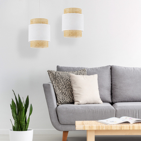 Lampa wisząca rattanowa abażur do salonu BOHO WHITE szer. 20cm | biały 6528