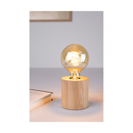Trongo Okrągła Lampa Stołowa 1xE27 Max.25W Drewno Bukowe/Czarny Kabel PCV 7013309500000