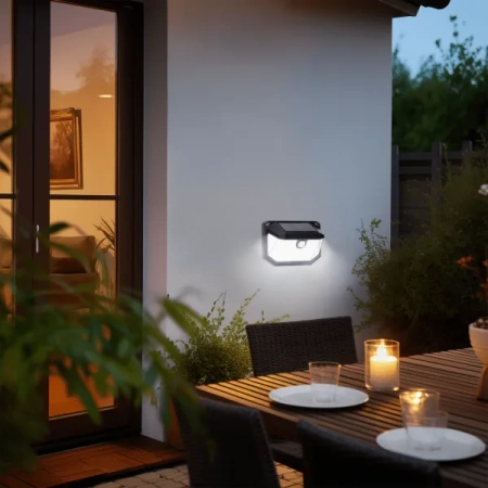 Kinkiet solarny LED z czujnikiem ruchu, trójstronny, czarny 6500K