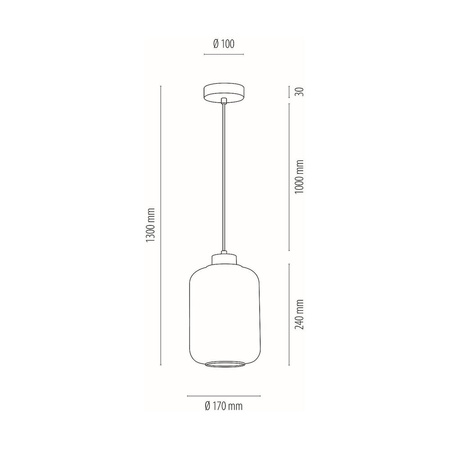 Lampa wisząca Tarro 1xE27 Max.60W Chromowany metal/Przezroczysty kabel PVC/Przezroczyste szkło 15880128
