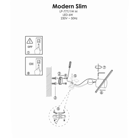 Kinkiet Modern Slim L, chrom, 8W LED, barwa ciepła 3000K, IP44