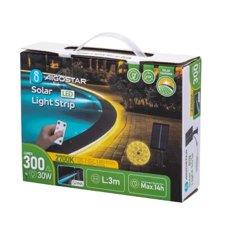 Solarna taśma LED IP65 ogrodowa 3m 2700K 3W z pilotem | biała ciepła