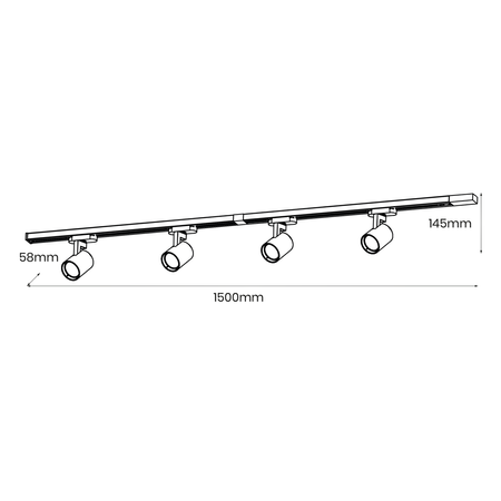 Zestaw szynowy 1-fazowy Volf Track szyna + oprawy 4xGU10 1,5m | Biały