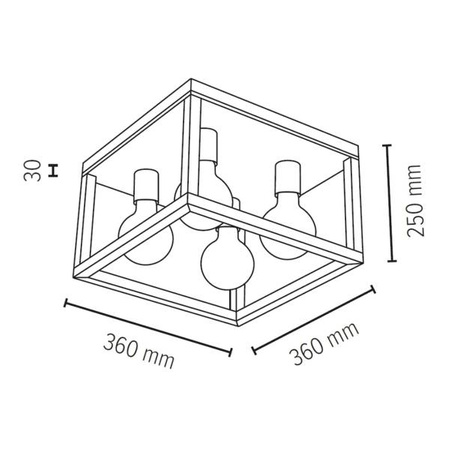 Lampa sufitowa cztero-punktowa KAGO drewno dębowe kolor dąb olejowany oprawka chrom, 9158474 9158474