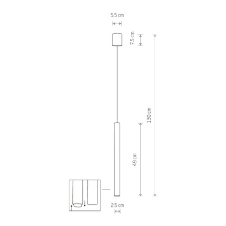 Lampa wisząca zwis rurka LASER 490 SOLID BRASS I czarny/ mosiądz śr. 2,5cm 8798