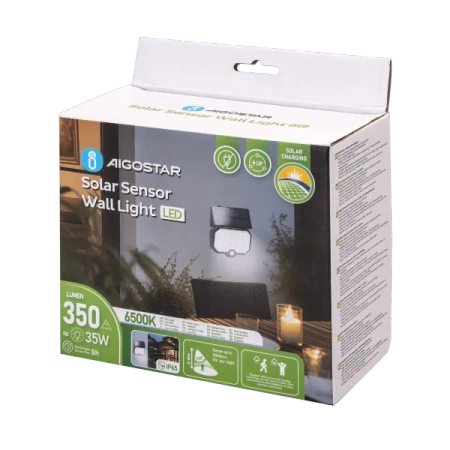 Kinkiet solarny LED dwuczęściowy z czujnikiem ruchu COB czarny 6500K