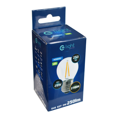 Żarówka Filamentowa LED 2W E27 G45 2700K | biała ciepła