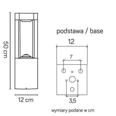 Słupek oświetleniowy zewnętrzny FAN KWADRAT 50cm GX53 | ciemny popiel