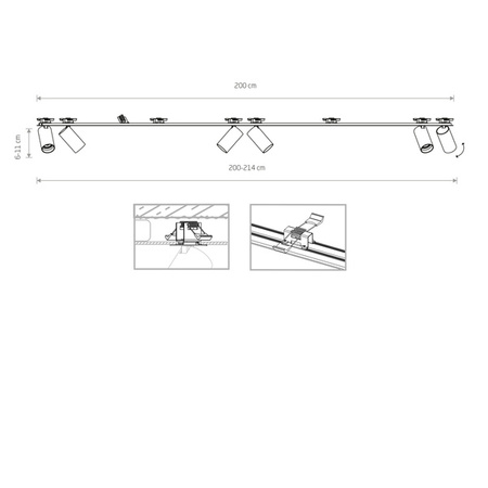 Lampa 6 punktowa podtynkowa MONO SURFACE VI 200cm GU10 | czarny