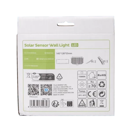 Kinkiet solarny LED dwuczęściowy z czujnikiem ruchu COB czarny 6500K