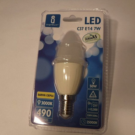 Żarówka LED E14 7W ciepła 3000K świeczka C37