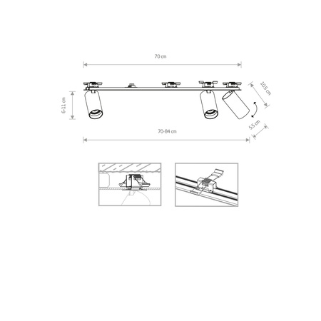 Lampa punktowa podtynkowa MONO SURFACE III szer. 70cm GU10 | biały 7830