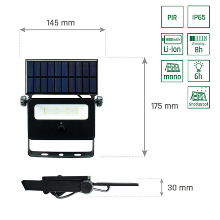 Reflektor solarny z czujnikiem NOCTIS SOLARIS MINI 2W 6000K IP65 | czarny