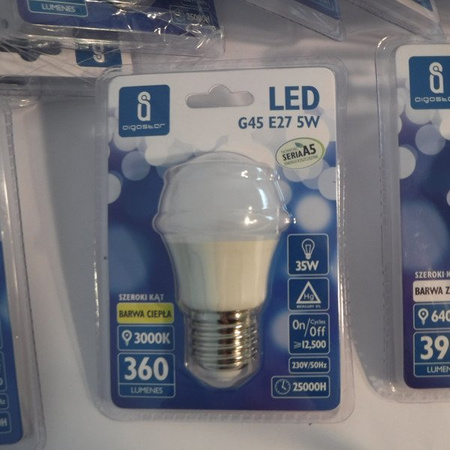 Żarówka LED E27 5W zimna 6400K A5 G45