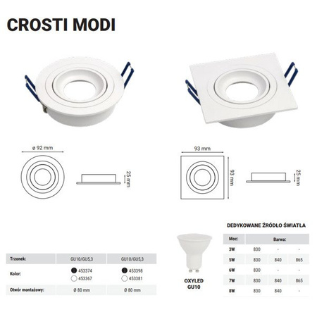 Oprawa wpuszczana oczko sufitowe CROSTI MODI RO biały śr. 9,2cm