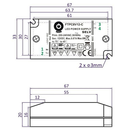 Zasilacz meblowy LED POS FTPC8V12-C 8W