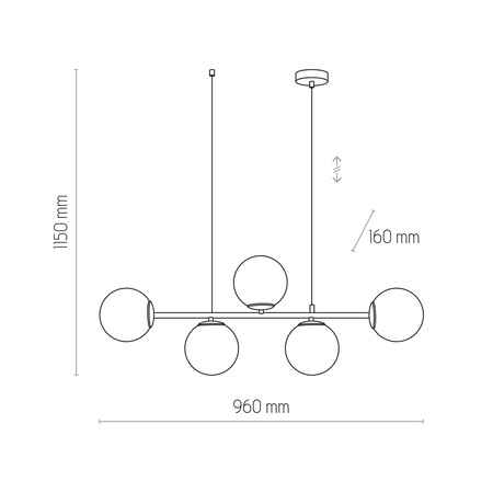 Stylowa lampa sufitowa kula CELESTE 5x E27 60W dł. 96cm | czarny