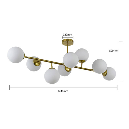 Lampa sufitowa DORADO 8, złota z białymi kloszami, 8x40W E14