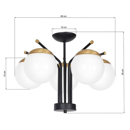 Lampa sufitowa nowoczesna żyrandol kula CARINA V czarny/biały śr. 60cm