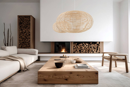 Lampa wisząca RATTAN M śr. 60cm E27 | naturalne drewno/biały