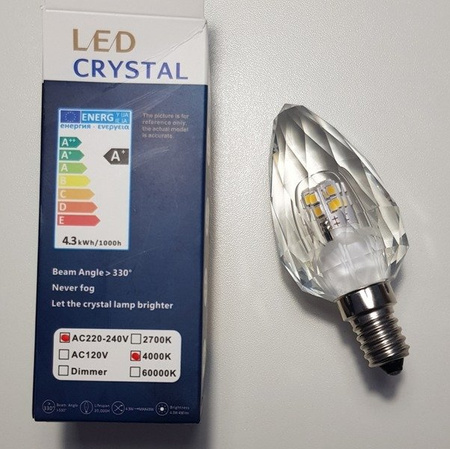 Żarówka LED E14 4,3W neutralna 4000K ozdobna kryształowa