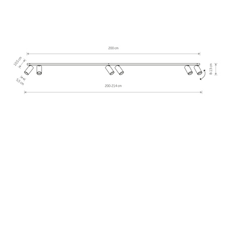 Punkowa lampa sufitowa MONO VI 200cm 6xGU10 | czarny/złoty 7770