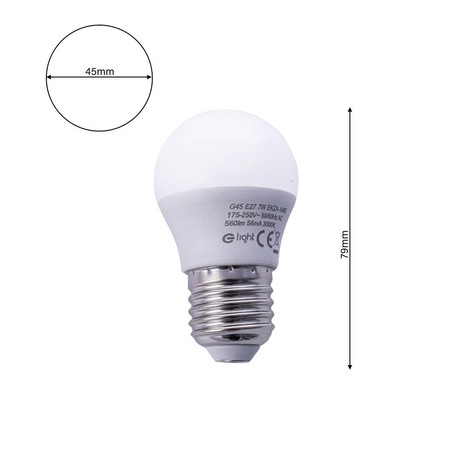 Żarówka LED 7W G45 kulka E27 barwa ciepła 3000K EKZA1465