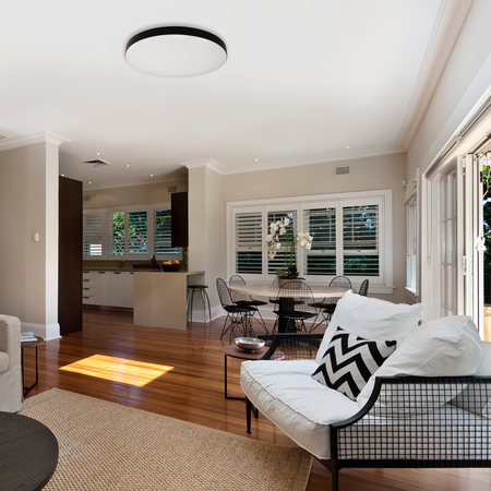 Plafon z czujką ruchu i zmierzchu MAYA BLACK LED 13W PIR  szer. 33 cm | Czarny