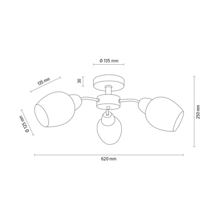 Lampa sufitowa z drewna Parma 3xE27 maks. 60W dąb olejowany/chrom metal/białe szkło 8320374