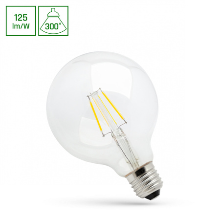 Filament LED GLOB G125 E27 230V 8W COG clear barwa ciepła 2700K